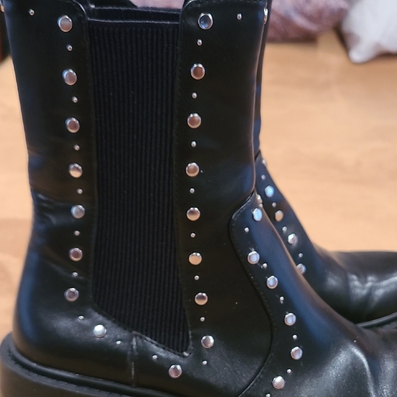 Zara Black Studded Combat Boots - Picture 3 of 10